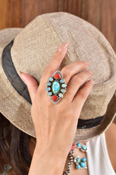 Handmade Turquoise & Ethiopian Opal 925 Sterling Silver Adjustable Ring