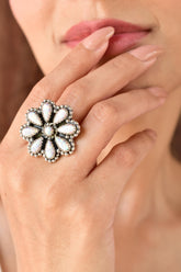 Handmade Sparkling Opal & Sterling Silver Adjustable Ring, Flower Statement Ring for Women