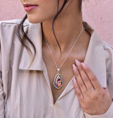 Handmade Spiny Oyster Turquoise & Sterling Silver Pendant Necklace with 18 Inch Adjustable Chain