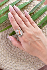Handmade Spiny Oyster Turquoise & Sterling Silver Statement Ring (Size 8)