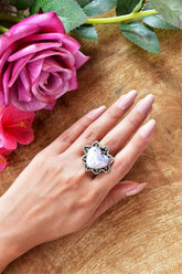 Handmade Dendritic Agate Heart Ring: Sterling Silver Adjustable Statement Ring