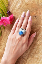 Handmade K2 Jasper Heart Ring: Adjustable Sterling Silver Statement Ring