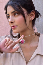 Handmade Red Thulite & Sterling Silver Pendant Necklace with 18 Inch Adjustable Chain