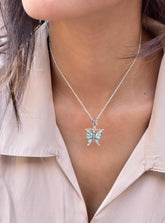 Handmade Aurora Opal & 925 Sterling Silver Butterfly Pendant with 18 inch Adjustable Chain