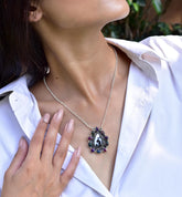 Handmade Aurora Opal, Zebra Jasper & Sterling Silver Necklace with 18 Inch Adjustable Chain