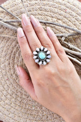 Handmade Pink Opal & Turquoise Sterling Silver Adjustable Ring