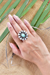 Handmade Pink Opal & Turquoise Sterling Silver Adjustable Ring