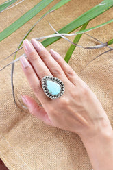 Handmade Turquoise & 925 Sterling Silver Adjustable Ring, Statement Ring for Women