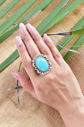 Handmade Turquoise & 925 Sterling Silver Adjustable Ring, Statement Ring for Women
