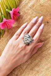 Handmade Dalmatian Jasper Heart Ring: Adjustable Sterling Silver