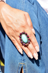 Handmade Arizona Turquoise & Sterling Silver Adjustable Ring, Aurora Opal Cluster Ring for Women