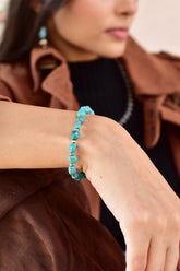 Handmade Turquoise & Sterling Silver Pearls Stretch Bracelet
