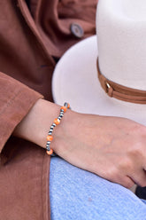 Handmade Sterling Silver Pearl & Orange Spiny Oyster Turquoise Stretch Bracelet
