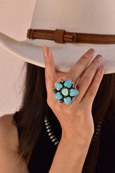 Handmade Sparkling Opal & Sterling Silver Adjustable Ring, Heart Statement Cluster Ring for Women