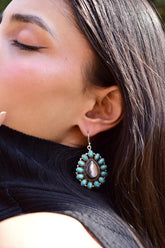 Handmade Sterling Silver Black Shell & Mojave Turquoise Dangle Earrings