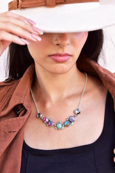 Handmade Pink Dahlia Turquoise & Sterling Silver Necklace with 16 inch Adjustable Chain