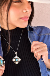 Handmade Turquoise & Aurora Opal Sterling Silver Pendant Necklace