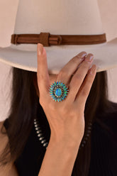 Handmade Aurora Opal & Sterling Silver Adjustable Ring, Flower Statement Ring for Women