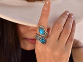 Handmade Turquoise & Sterling Silver Cluster Ring, Adjustable Statement Ring for Women