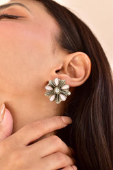 Handmade Pink Opal Sterling Silver Stud Earrings with Cubic Zircon
