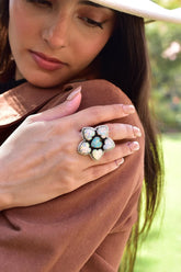 Handmade Aurora Opal & Sterling Silver Adjustable Ring, Heart Statement Ring for Women