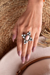 Handmade Pink Opal & White Pearl Sterling Silver Adjustable Ring