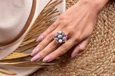Handmade Turquoise & Opal Sterling Silver Adjustable Ring