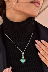 Handmade Peacock Dahlia Pendant, 925 Sterling Silver Statement Necklace with 16 inch Adjustable Chain