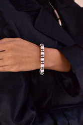 Handmade Sterling Silver Pearls & Pink Conch Stretch Bracelet
