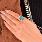 Handmade Peacock Dahlia & Sterling Silver Adjustable Ring