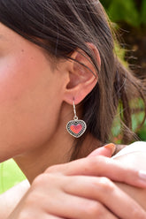 Handmade Aurora Opal & Sterling Silver Dangle Drop Heart Earrings for Women