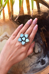 Handmade Sparkling Opal & Sterling Silver Adjustable Ring, Heart Statement Cluster Ring for Women