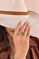 Handmade Aurora Opal & Sterling Silver Adjustable Ring, Gemstone Heart Statement Ring for Women