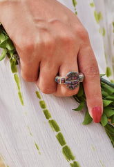 Handmade Aurora Opal & 925 Sterling Silver Ring Size 8MM US