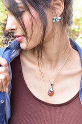 Handmade Pink Dahlia Turquoise & Sterling Silver Pendant with 16 Inch Adjustable Chain