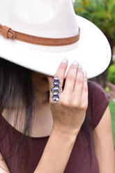 Handmade Purple Dahlia Turquoise & Sterling Silver Adjustable Ring