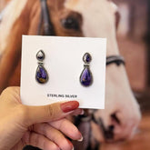 Handmade Purple Dahlia Turquoise & Sterling Silver Post Stud Earrings for Women