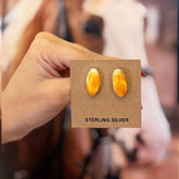 Handmade Orange Spiny Oyster Turquoise & Sterling Silver Post Stud Earrings for Women