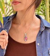 Handmade Pink Dahlia Turquoise & Sterling Silver Pendant with 16 Inch Adjustable Chain