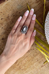 Handmade Black Shell & Sterling Silver Adjustable Ring