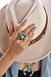 Handmade Mojave Turquoise & White Buffalo Sterling Silver Adjustable Ring