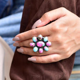 Handmade Cotton Candy Dahlia & Sterling Silver Adjustable Ring