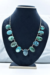 Handmade Tibetan Turquoise & Sterling Silver Necklace with 18 inch Adjustable Chain