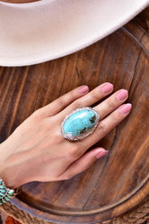 Handmade Natural Turquoise & 925 Sterling Silver Ring Size 9.5 US