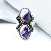 Handmade Purple Dahlia Turquoise & Sterling Silver Adjustable Ring