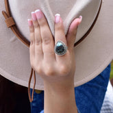 Handmade Black Bridge Variscite Turquoise & Sterling Silver Ring Adjustable Ring