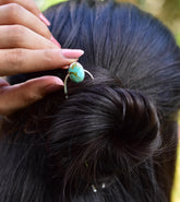 Handmade Mojave Turquoise & Sterling Silver Hair Bun Pin for Woman