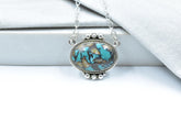 Handmade Hubei Turquoise & Sterling Silver Lariat Necklace with 18 inch Adjustable Chain