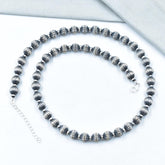 Handmade 8MM & 4MM Sterling Silver Melon Pearl Beaded Necklace 18'' Long