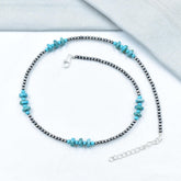 Handmade Turquoise & Sterling Silver Pearl 3mm Beaded Necklace 16'' Long